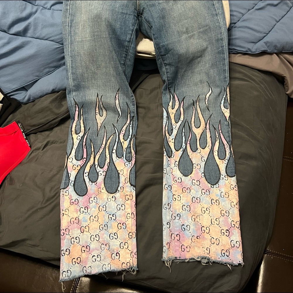 Levi’s 505 straight customized fire jeans